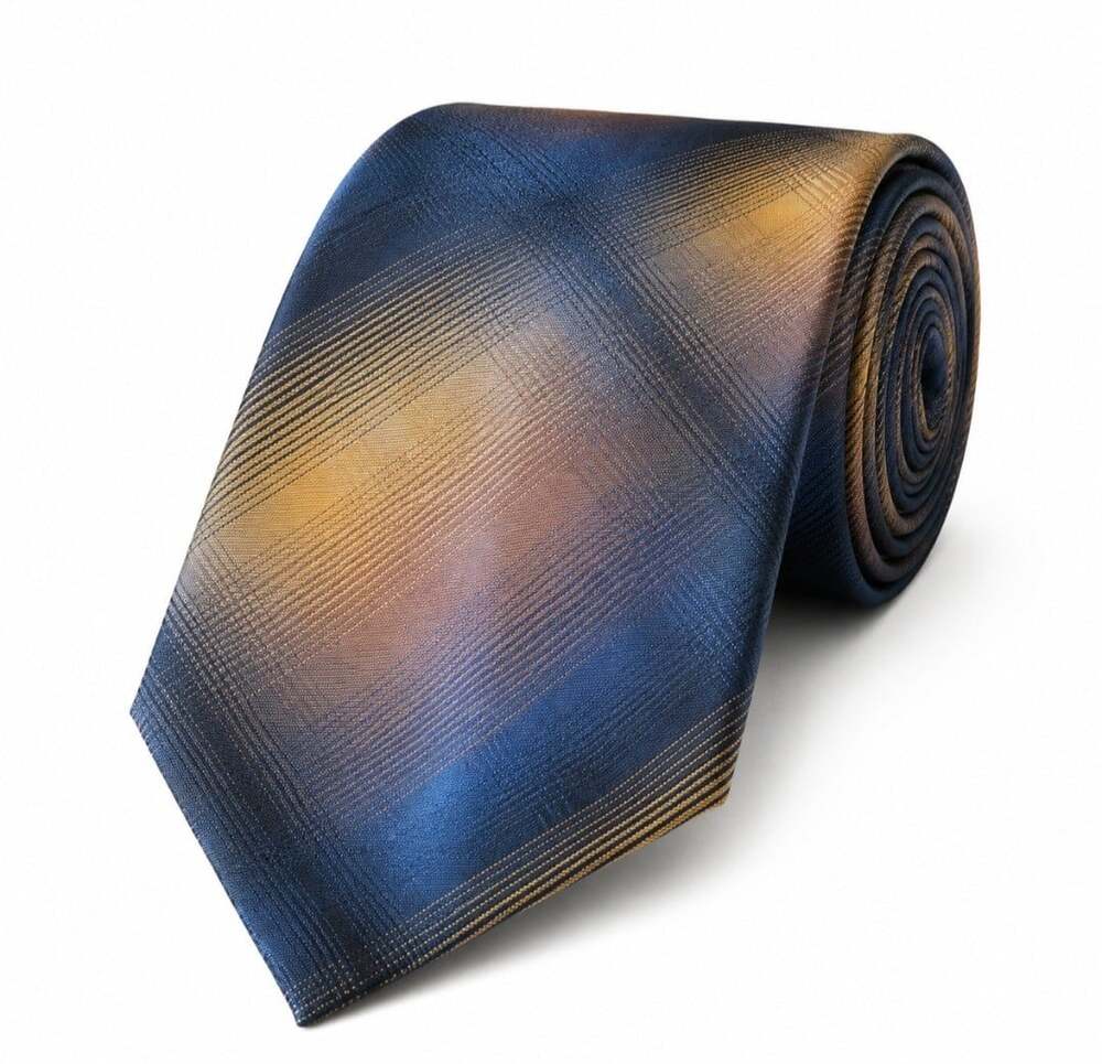 Enrico Venturi Men’s 100% Silk Tie Made in Italy Blue Gold Plaid Wide